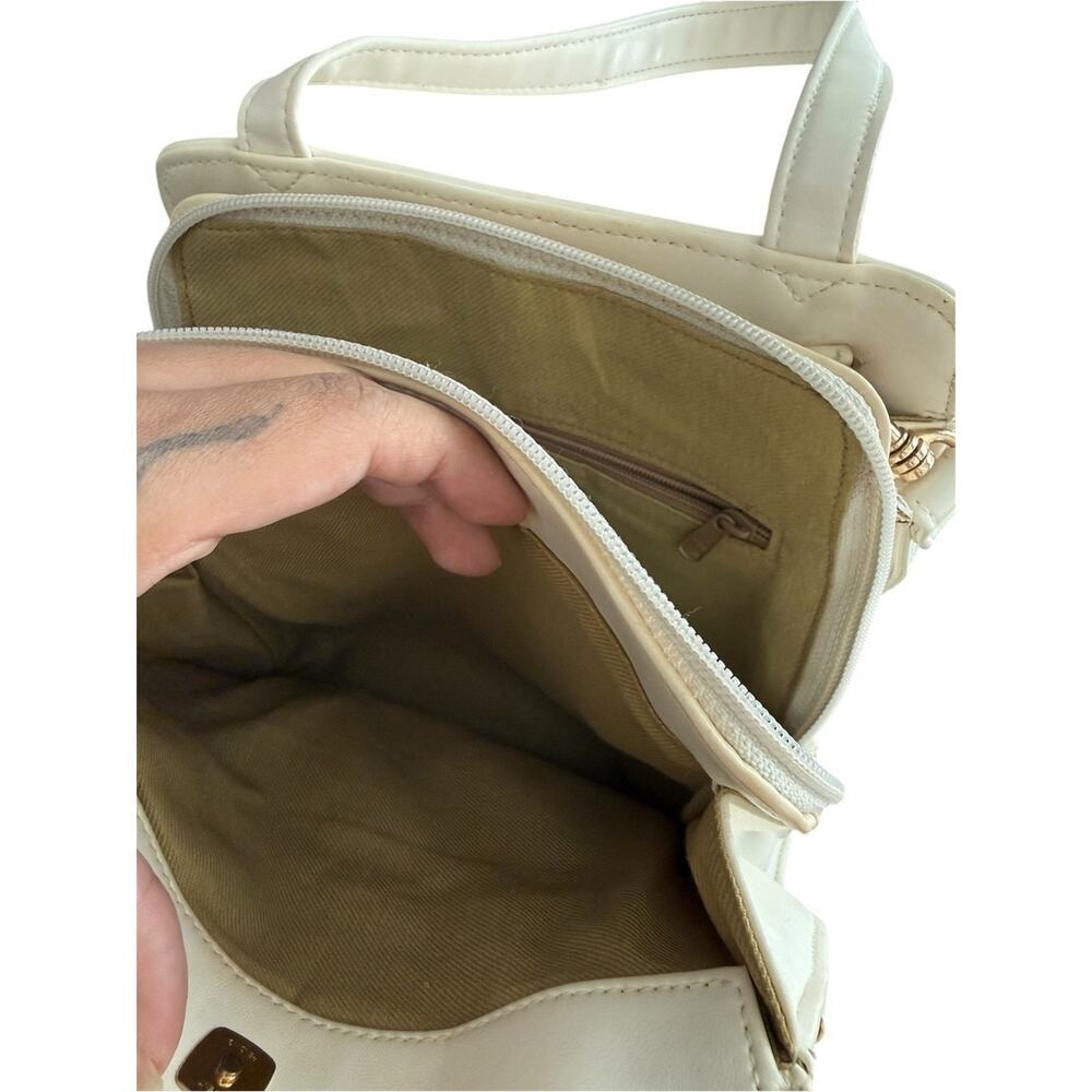 Vintage 90s Liz Claiborne Cream Shoulder Bag Multi Compartment Minimal Classic - Picture 9 of 16